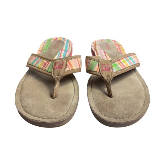 Sperry Top Sider Womens Sz‎ 8 Pink Plaid Suede Leather Sandals Flip Flops Summer - Picture 5 of 11
